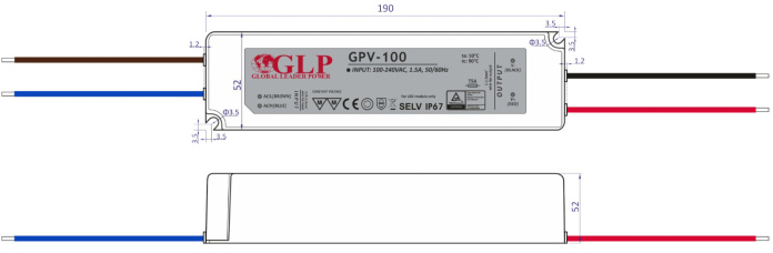 Rysunek techniczny zasilacza GPV-100-12